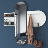 Coat Rack White Melamine 9-Hook - With Mirror - Two Shelves 