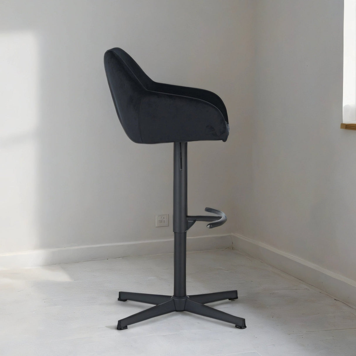 Venom Bar Stool Black Velvet - adjustable rotating bar seat with armrest