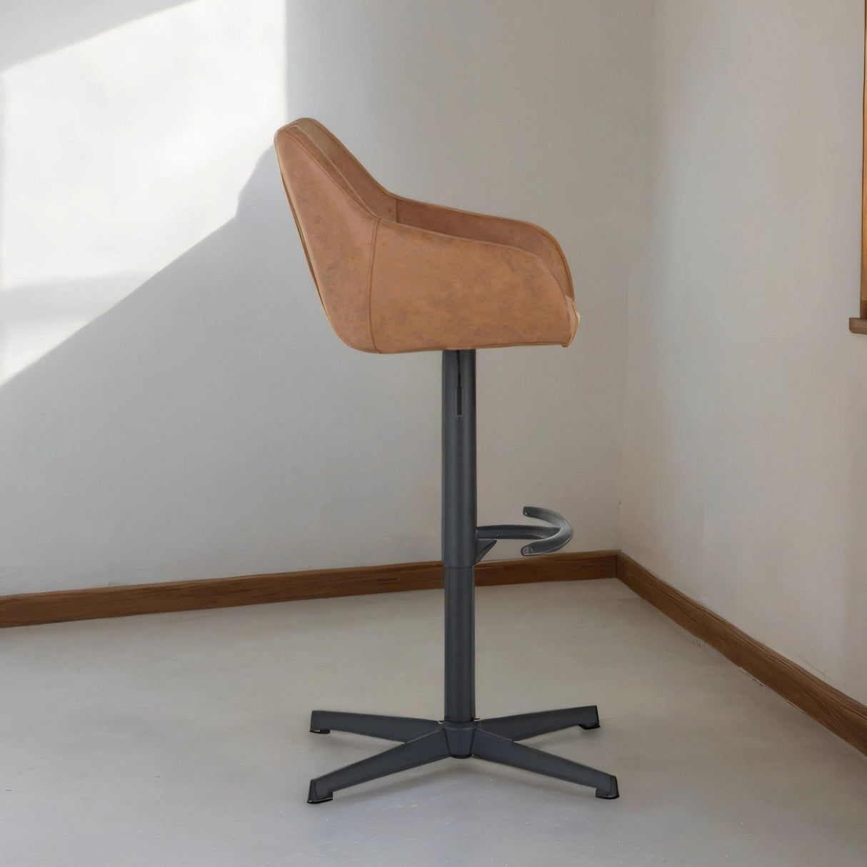 Venom Bar Stool Cognac Eco-leather - Adjustable Swivel Bar Chair with Armrest 