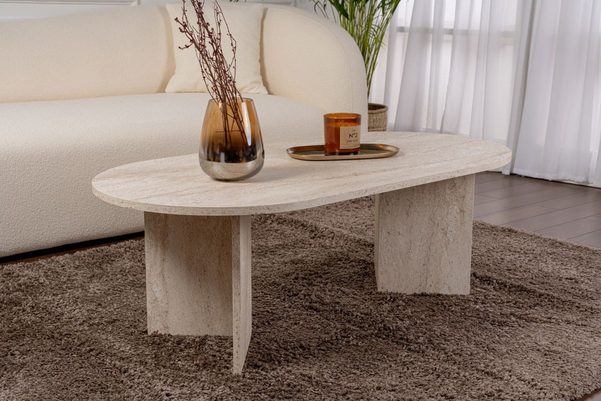 Oval coffee table travertine melamine - Japandi - 119x60 cm - Sota