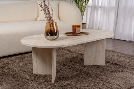 Oval Coffee Table Travertine look Sabla - 119x60 