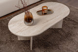 Oval coffee table travertine melamine - Japandi - 119x60 cm - Sota
