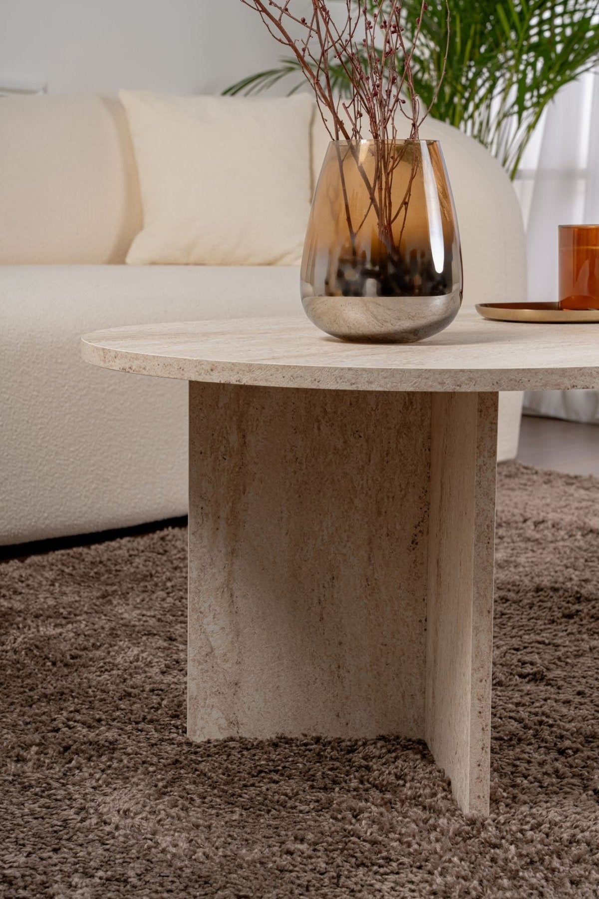 Oval coffee table travertine melamine - Japandi - 119x60 cm - Sota