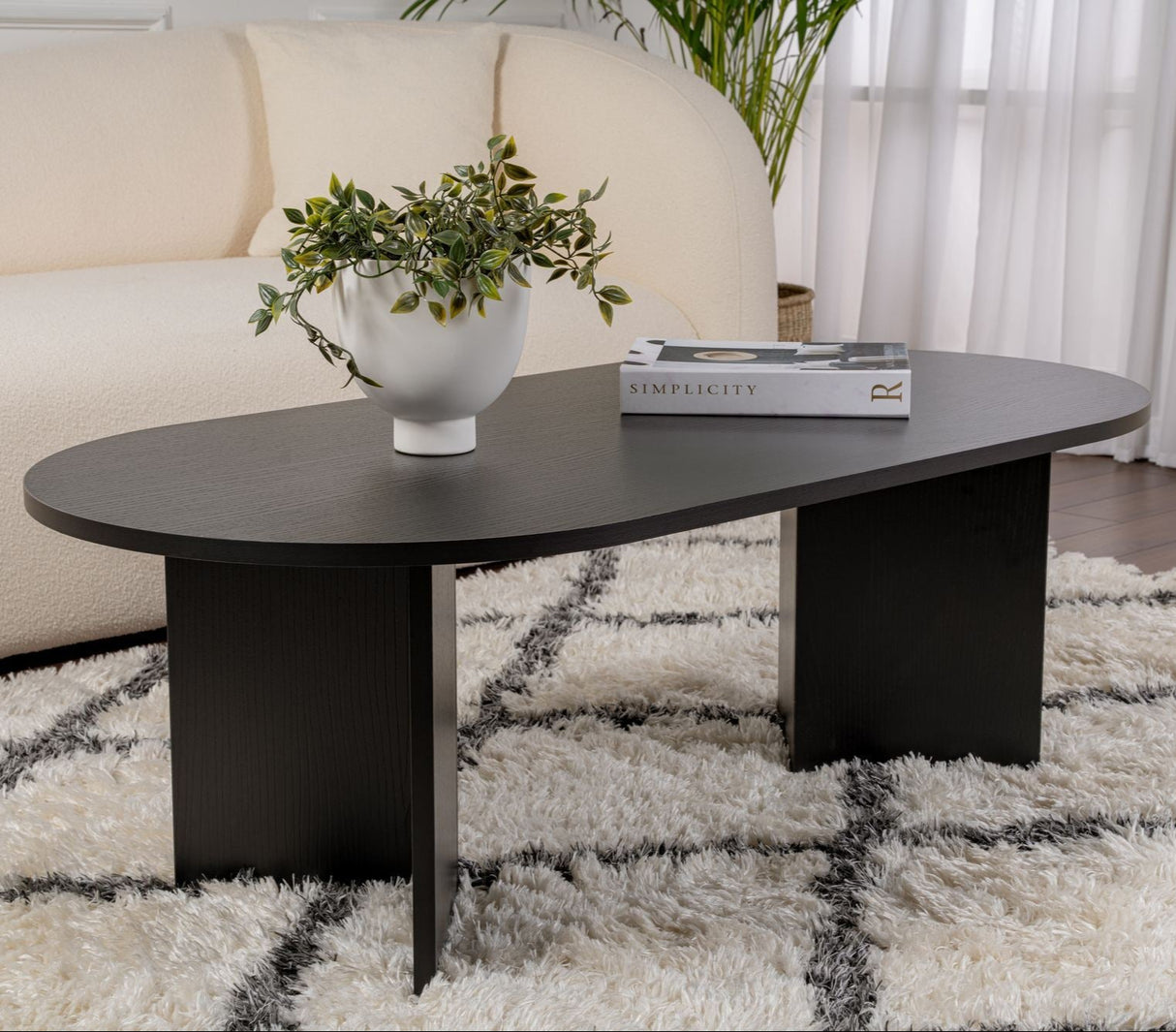 Oval Coffee Table Black Wood Look Sabla - 119x60 