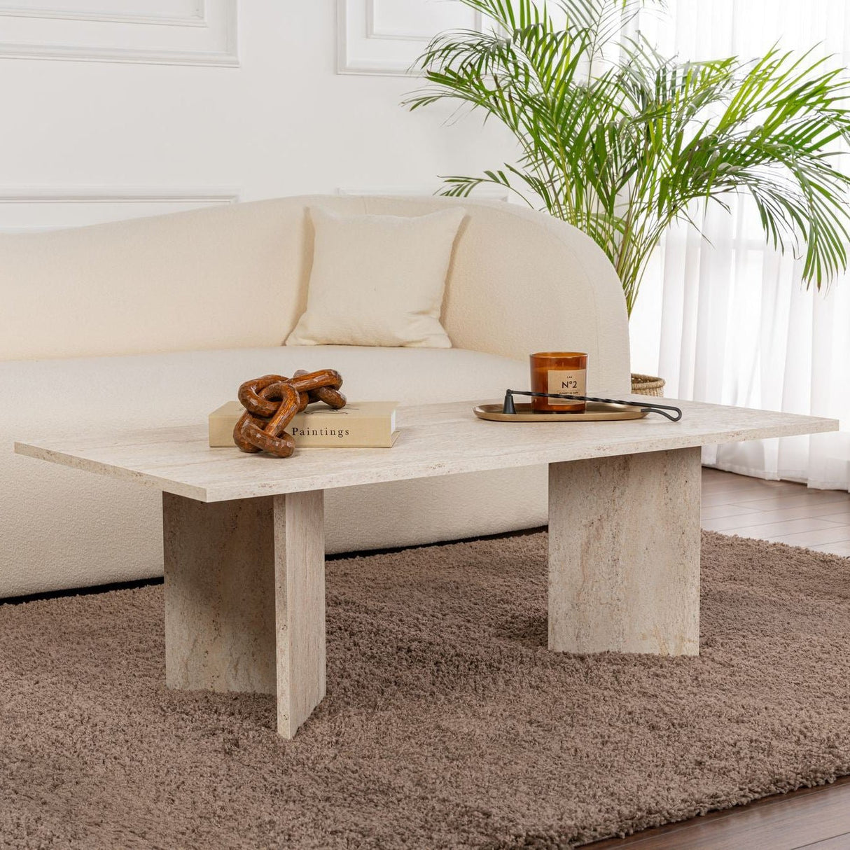 Rectangular coffee table travertine melamine Sabin 119x60 cm