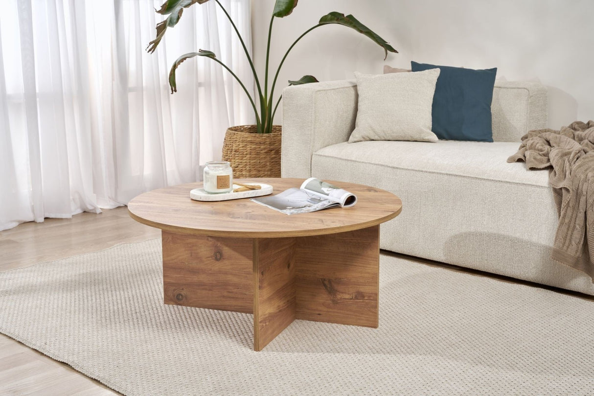 Round coffee table Dakota pine wood melamine 90x90x40 cm 
