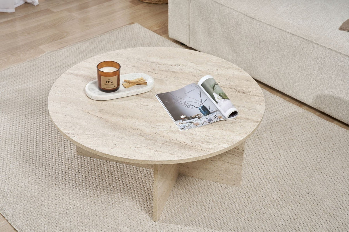 Round coffee table Dakota travertine melamine 90x90x40 cm 