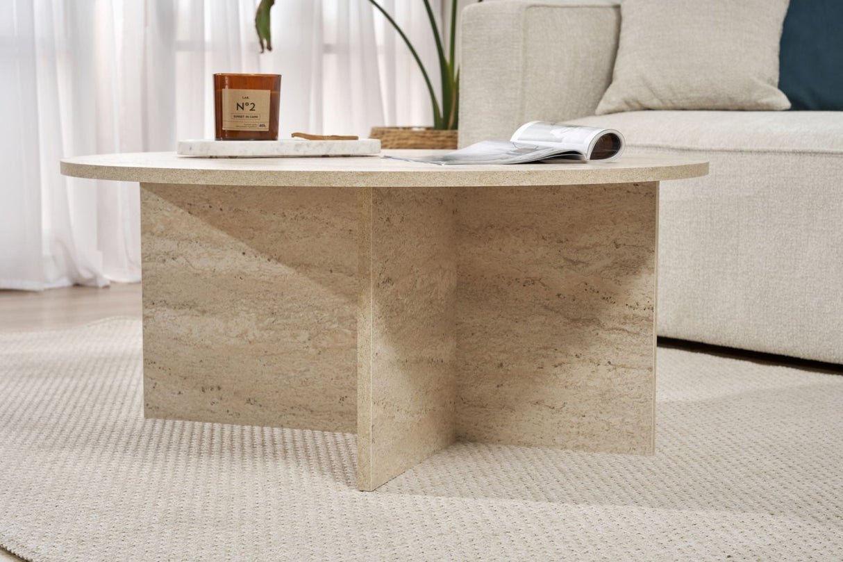 Round coffee table Dakota travertine melamine 90x90x40 cm 