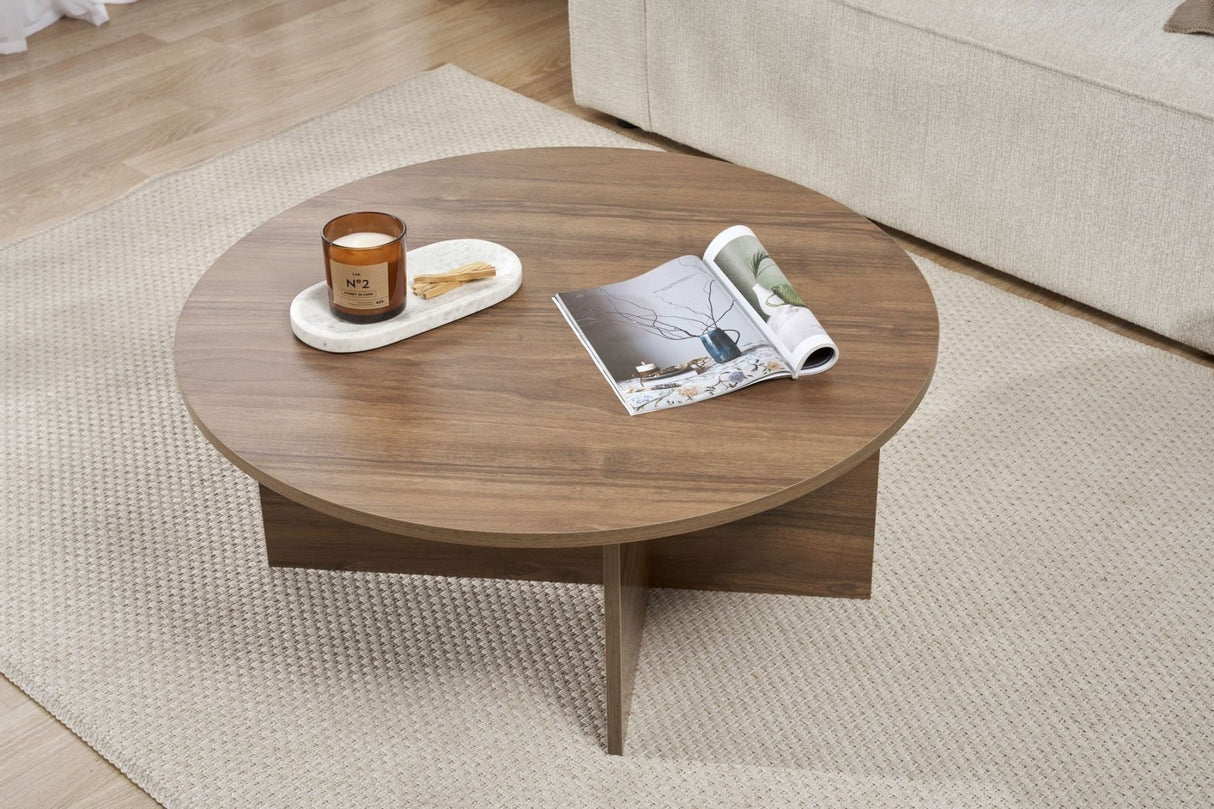 Round coffee table Dakota walnut melamine 90x90x40 cm 