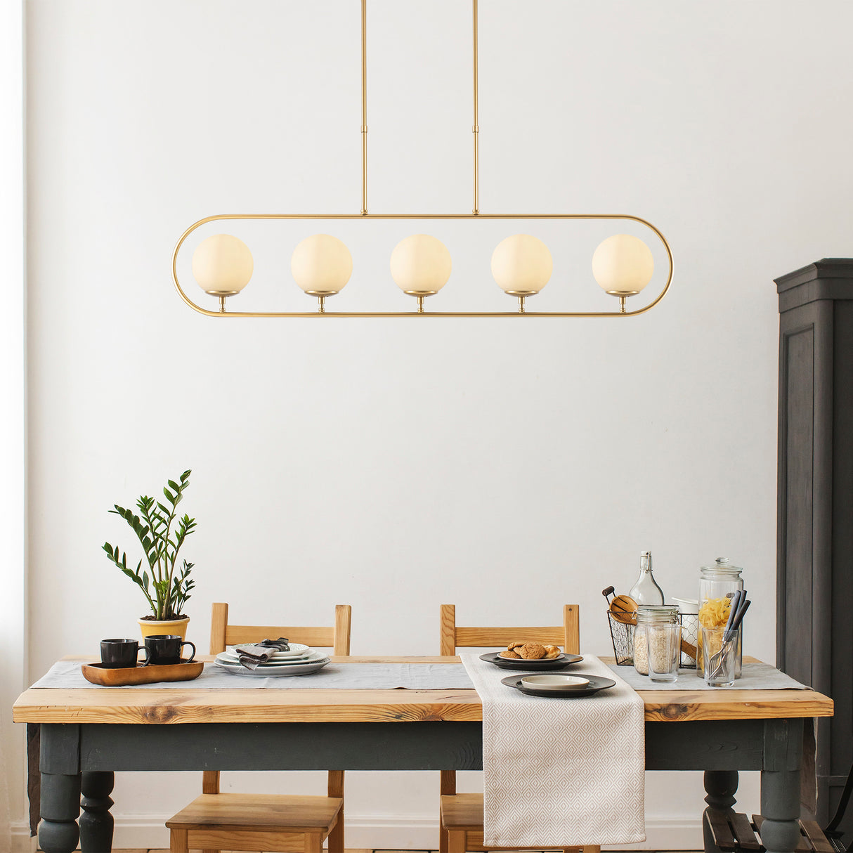 Pendant lamp 5-light Gold Beige Glass Lucent 