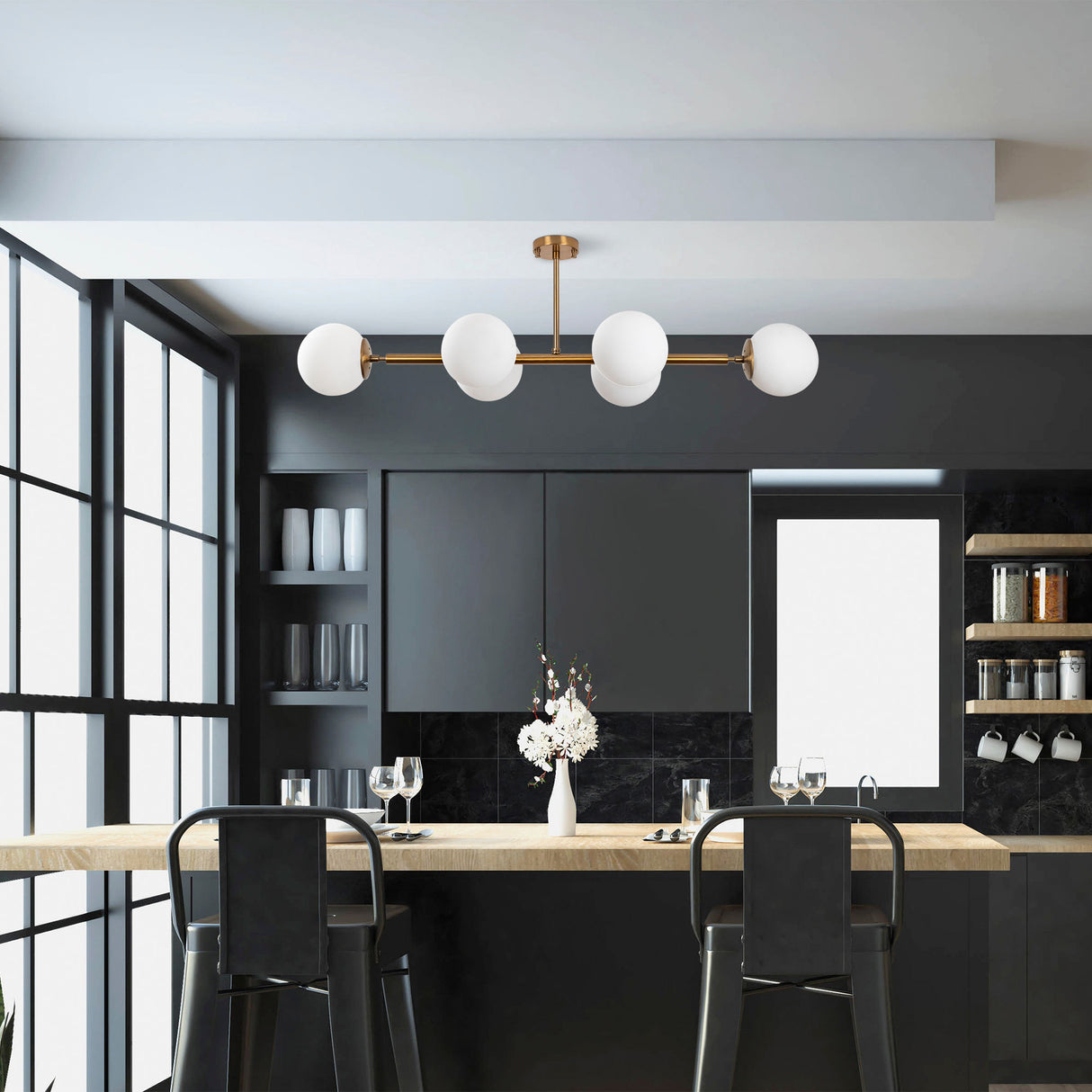 Pendant lamp 6-light Bronze-colored Glass Radiance 