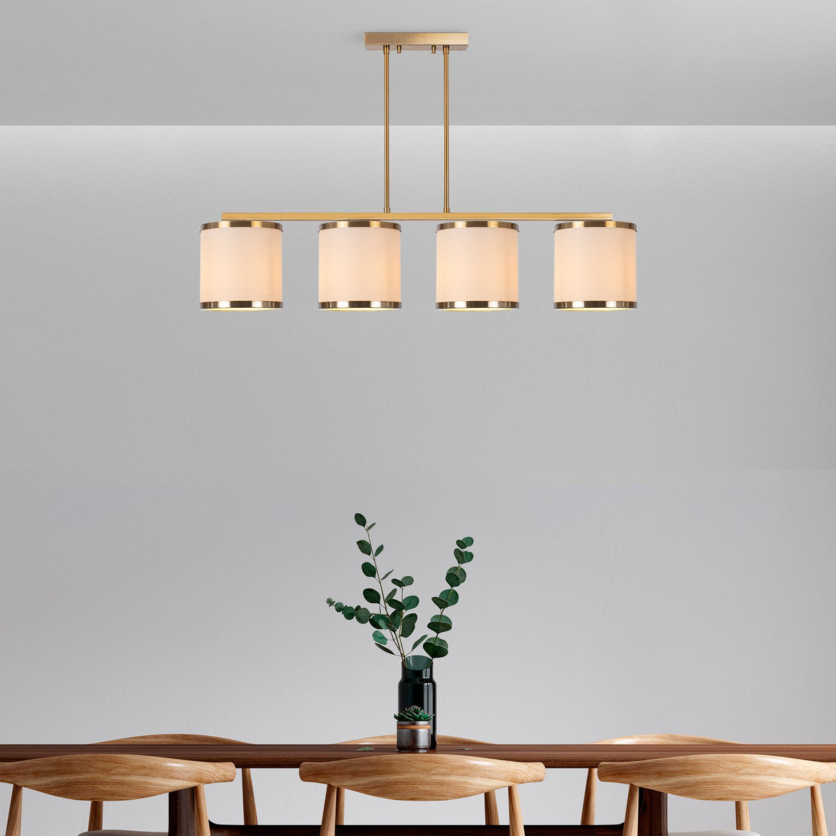 4-light Pendant Lamp Bronze Color Fabric Frost 