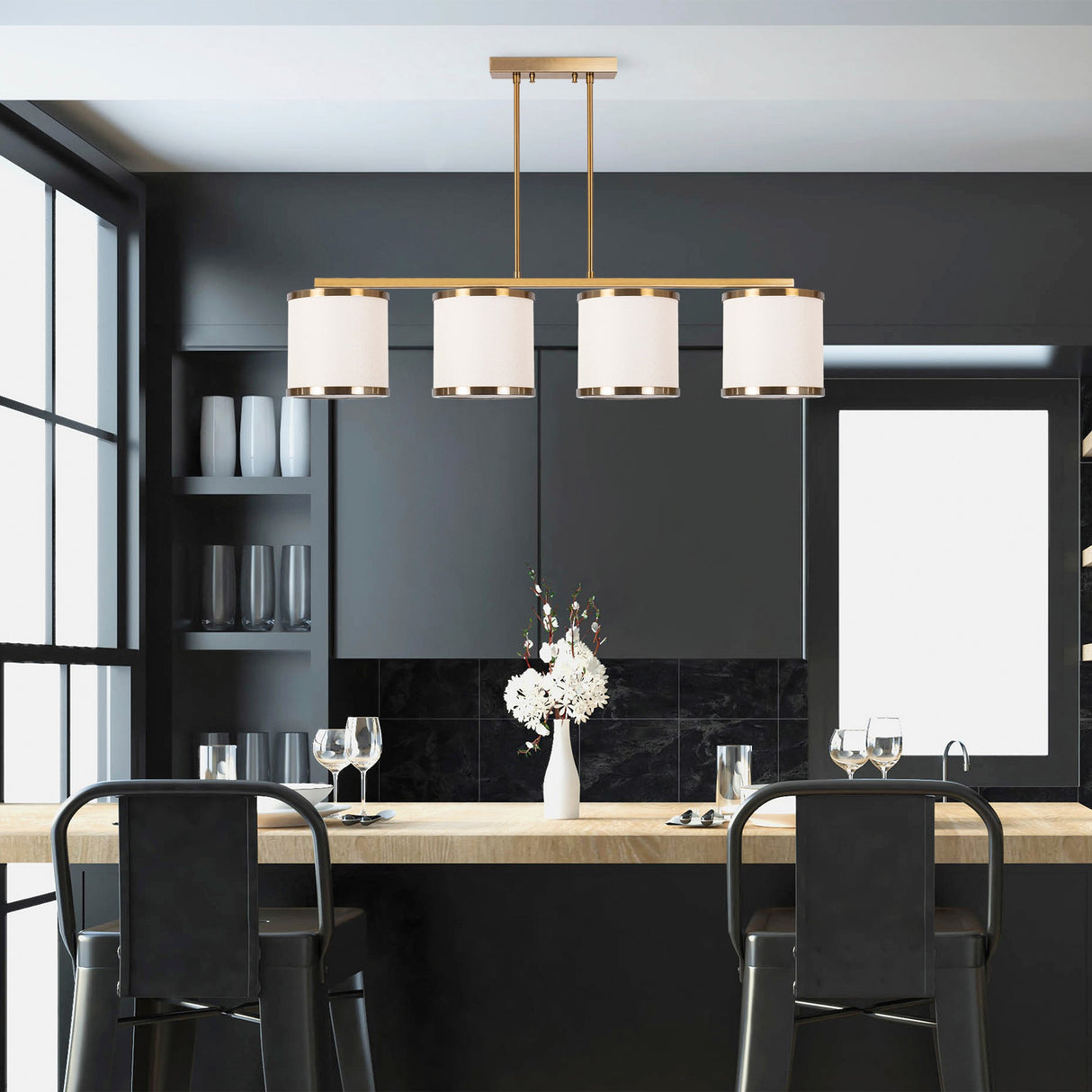 4-light Pendant Lamp Bronze Color Fabric Frost 