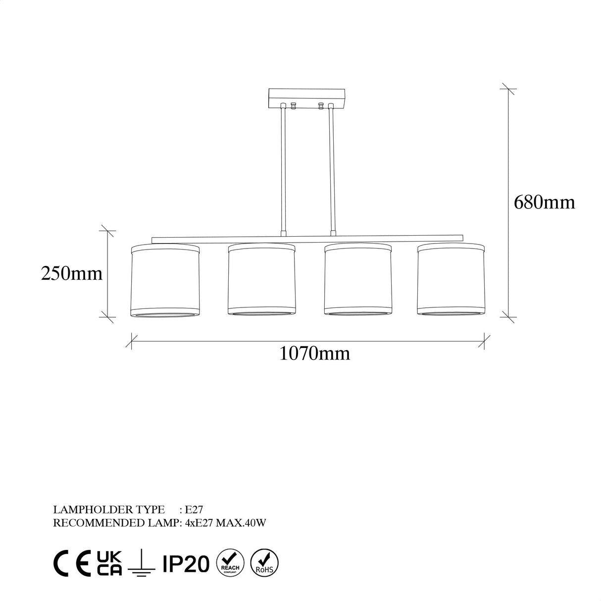 4-light Pendant Lamp Bronze Color Fabric Frost 