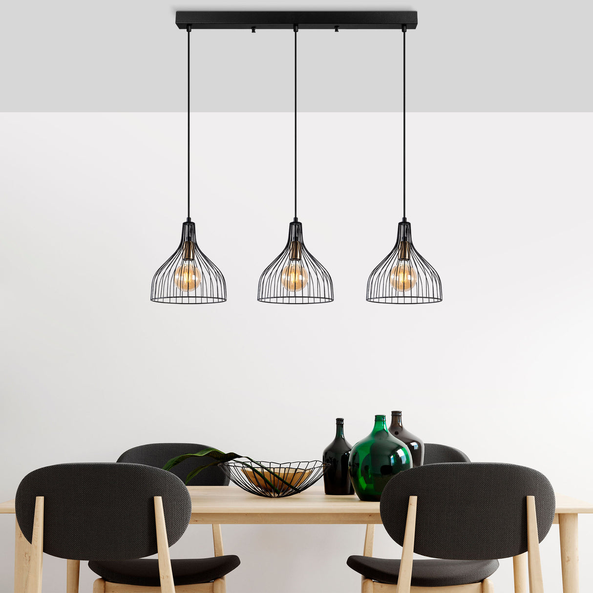 3-light Black Metal Vine Pendant Light 