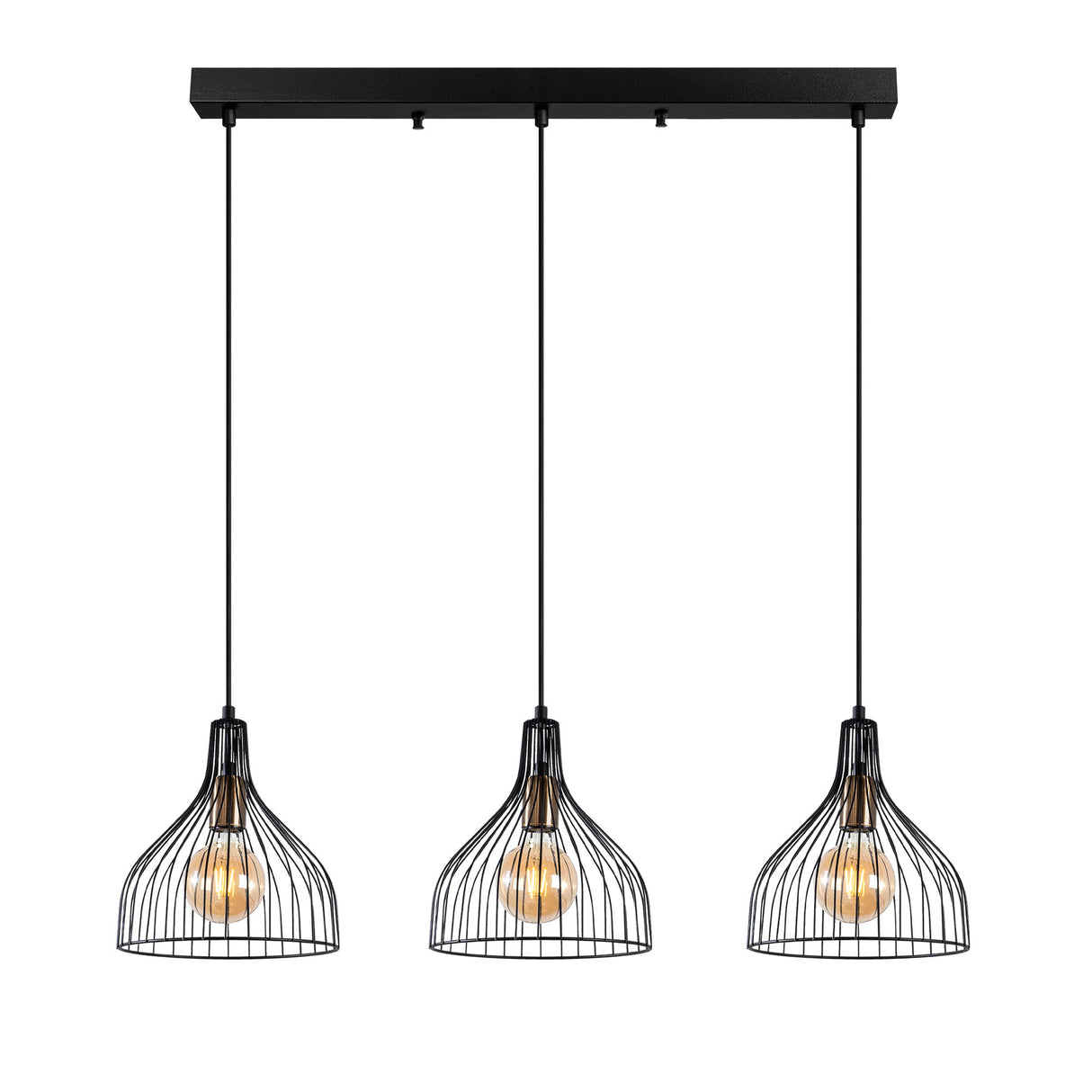 3-light Black Metal Vine Pendant Light 
