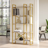 Boekenkasten - Boekenkast Valdis Marmer Wit Goud Melamine 87,5x175x30 cm - Dimehouse