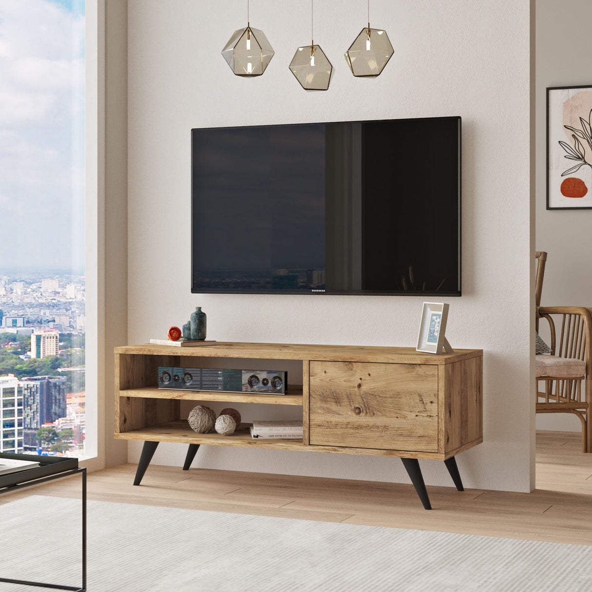 TV Meubels - TV Meubel Riva Atlantisch Dennenhout Melamine 110x44x40 cm - Dimehouse