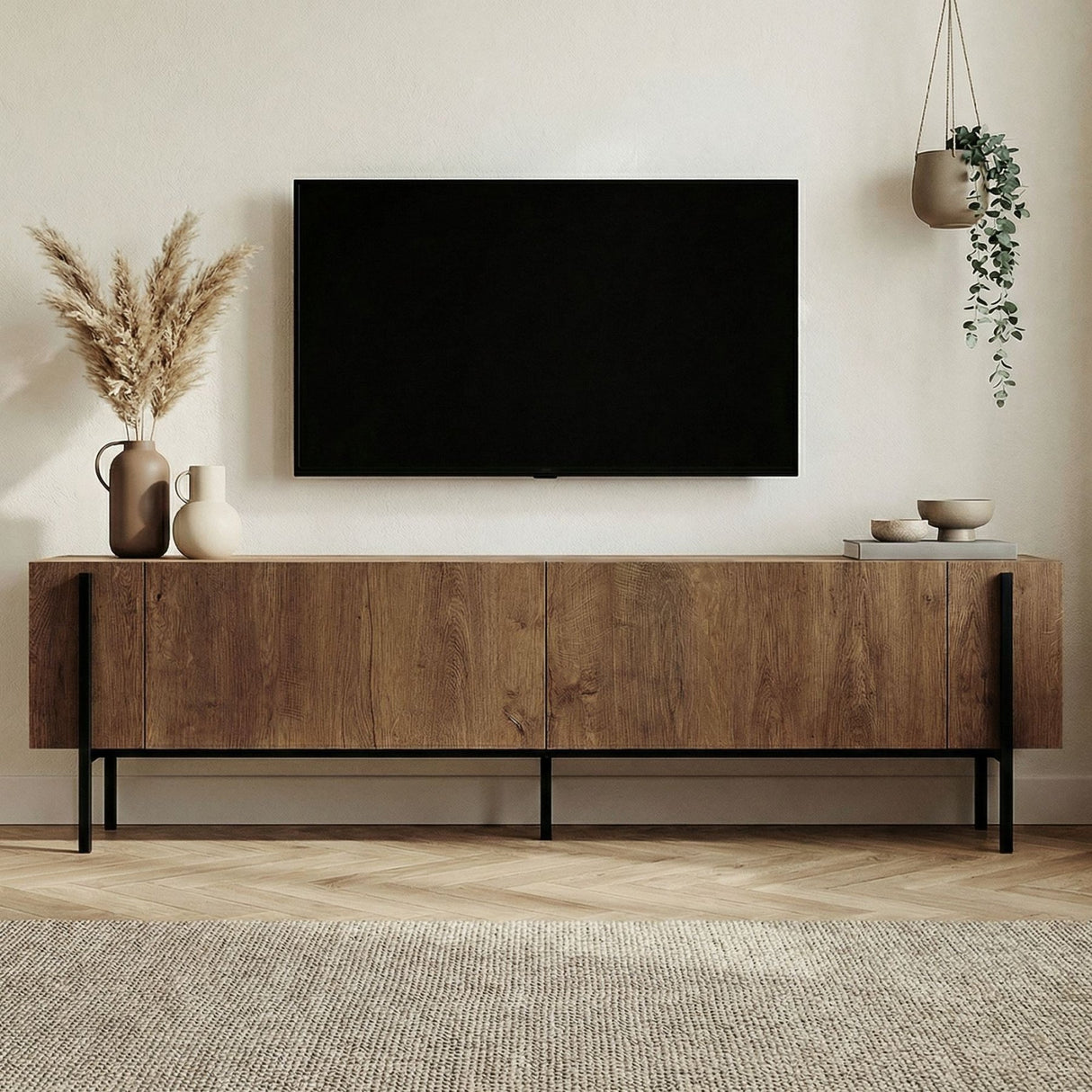 Nexus tv-meubel eikenlook zwart 180 cm Kafkas eikenlook / Zwart Gemelamineerd hout