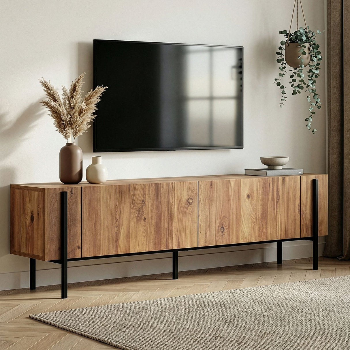Nexus tv-meubel eikenlook met zwart 180 cm Atlantic Pine eikenlook en zwart Melamine gecoat houtcomposiet