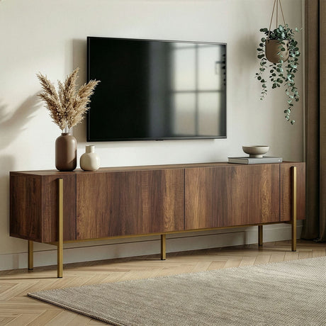 Nexus TV cabinet walnut look with gold 180 cm Baroque walnut look with gold Melamine-coated wood