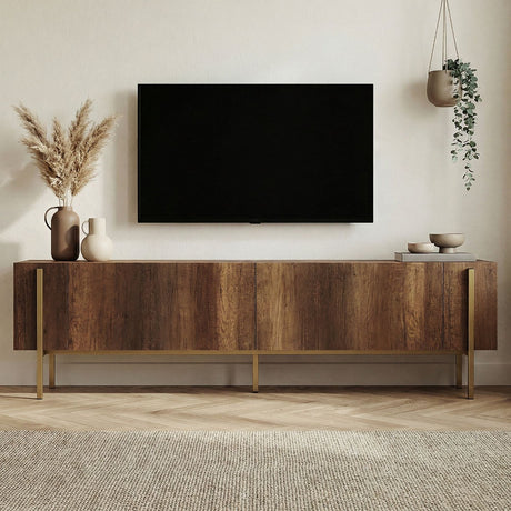 Nexus TV cabinet walnut look with gold 180 cm Baroque walnut look with gold Melamine-coated wood