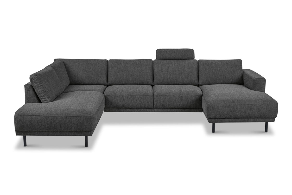 Banken - Moderne U - Bank hoekbank Antraciet Stof - links - 310x197x142 cm - Aniko - Dimehouse