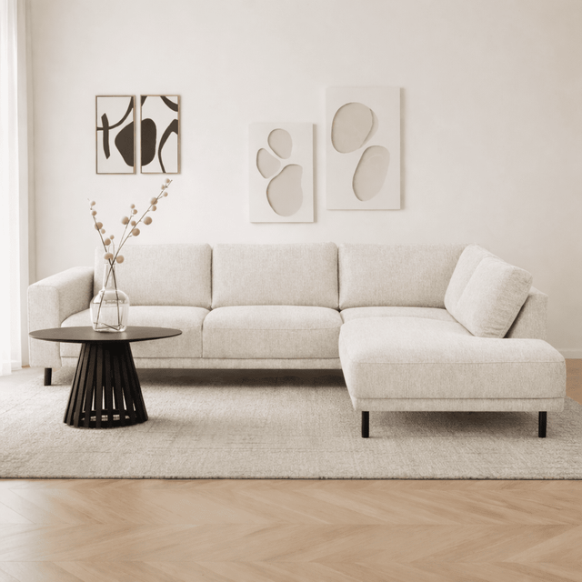 Banken - Moderne 3 - zits Hoekbank Rechts Beige Stof Aniko met Lounger 240x197x78 cm - Dimehouse
