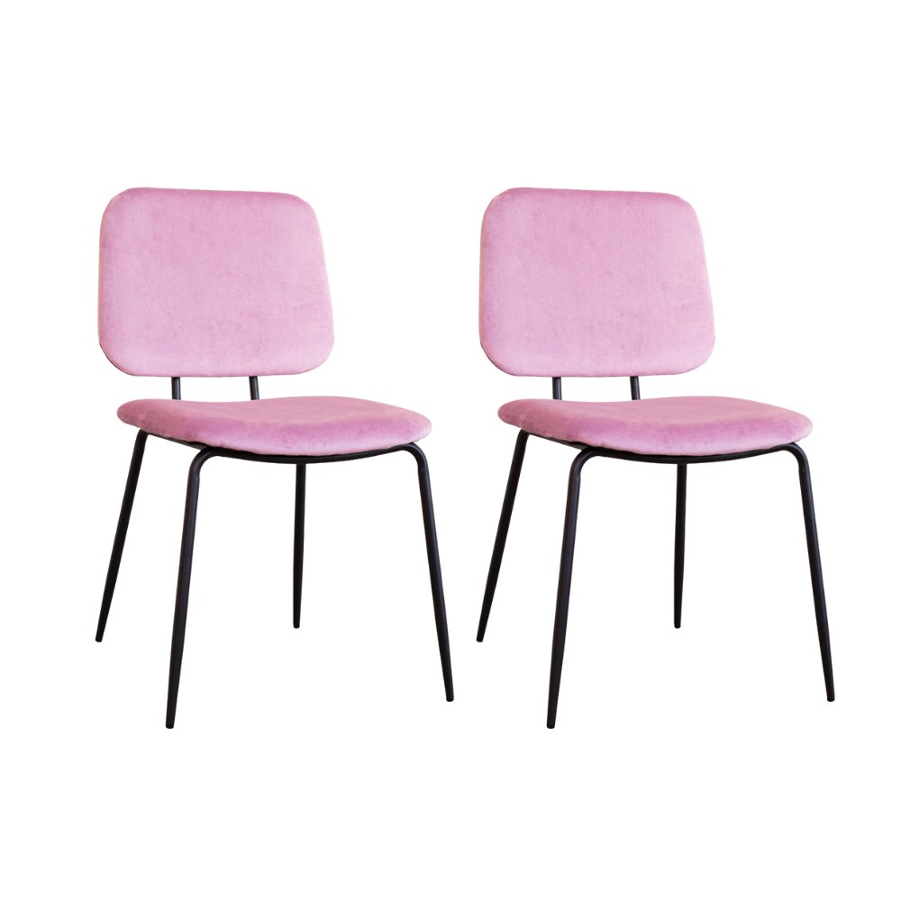 Set of 2 Jerry Velvet Dining Chairs Pink - Without Armrests 