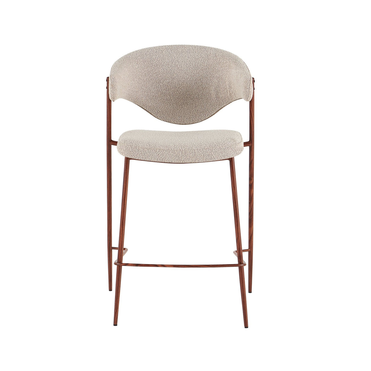 Bar stools-Bar chair bouclé sand color Kaito - walnut look frame - Japandi-Dimehouse