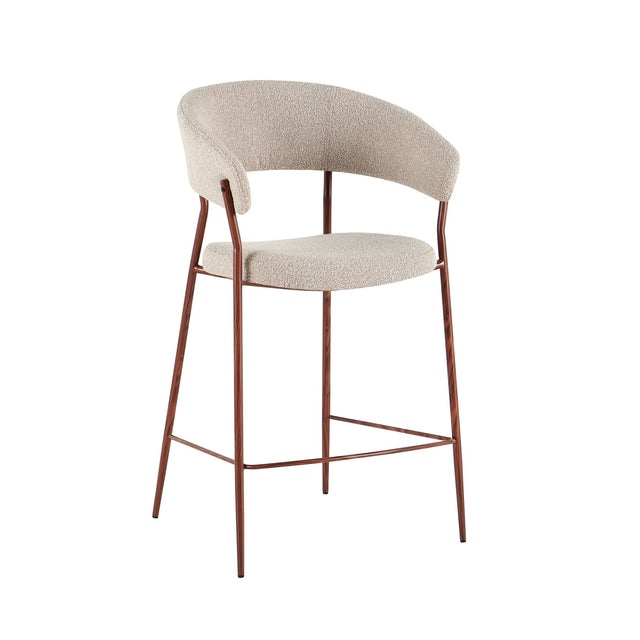 Barkrukken-Barstoel bouclé zandkleur Ryo - walnootlook frame - Japandi-Dimehouse