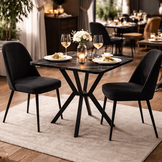 Bistrotafels - Bistro eettafel zwart marmerlook melamine - 70x70 cm - Elmo - Dimehouse