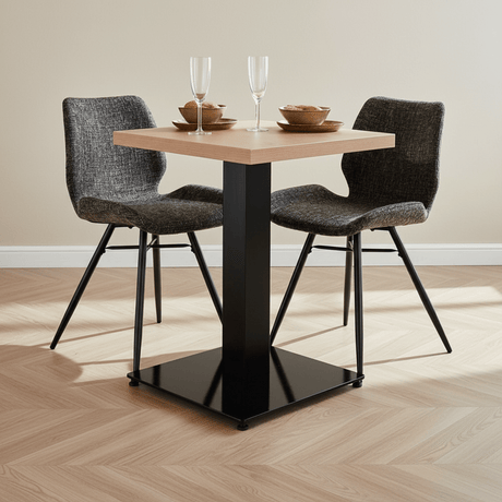 Bistrotafel Robin vierkant melamine rustiek eiken sfeerfoto in modern interieur