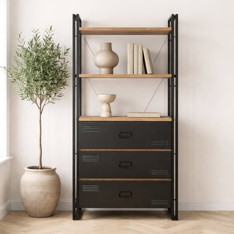 Bookcase Cosmo Atlantic Pine Black Melamine 90x180x35 cm