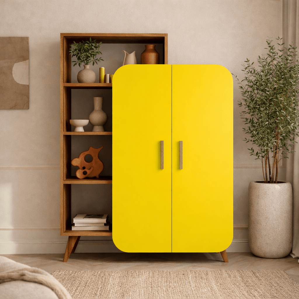 Boekenkasten - Boekenkast Form Walnoot Geel Melamine 90x132x32 cm - Dimehouse