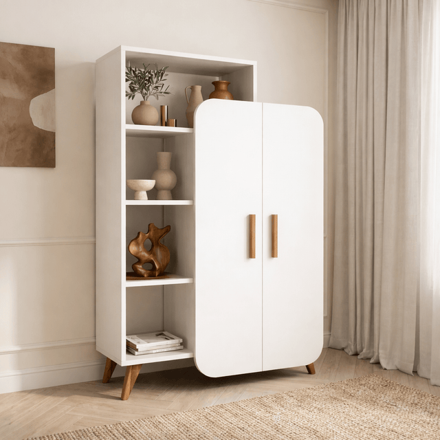 Boekenkasten - Scandinavische boekenkast wit melamine Form 90x132x32 cm - Dimehouse