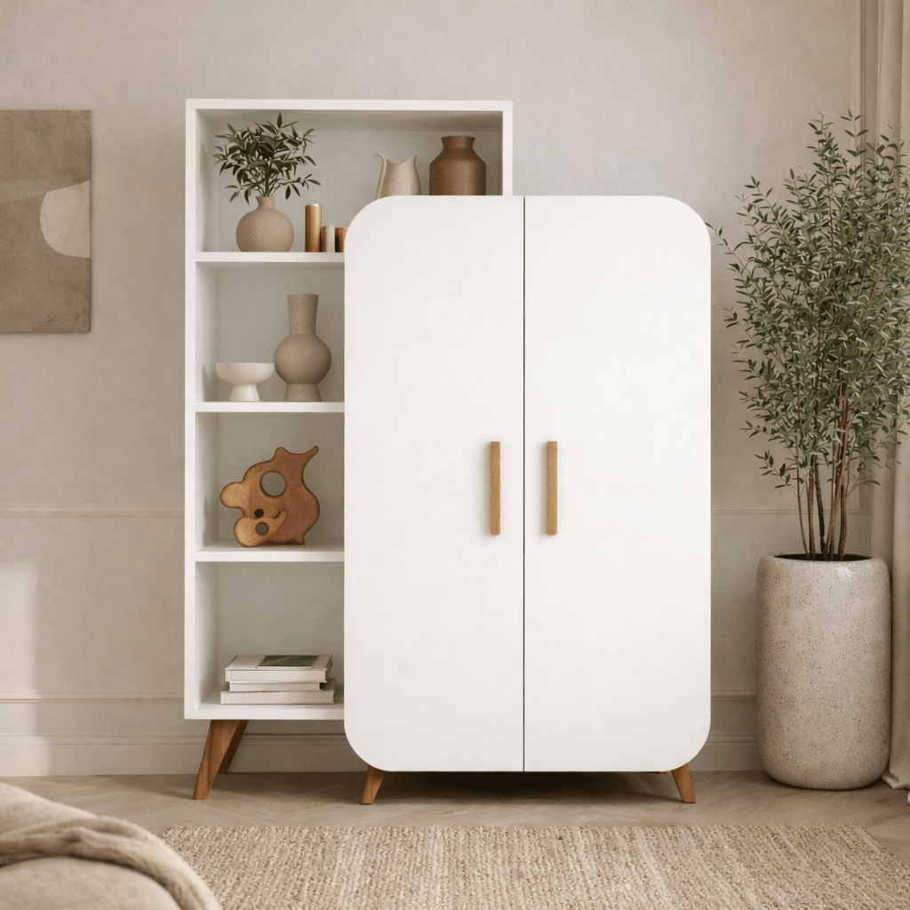 Boekenkasten - Scandinavische boekenkast wit melamine Form 90x132x32 cm - Dimehouse