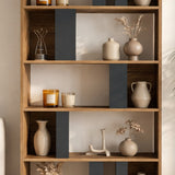 Boekenkasten - Asymmetrische boekenkast antraciet walnoot melamine Lima 90x180x20 cm - Dimehouse