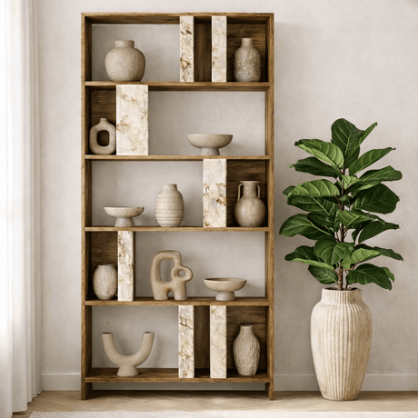 Bookcase Lima Walnut White Marble Melamine 90x180x20 cm
