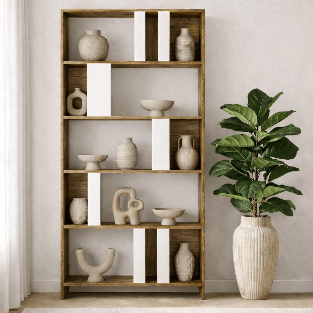 Bookcase lima walnut white melamine 90x180x20 cm