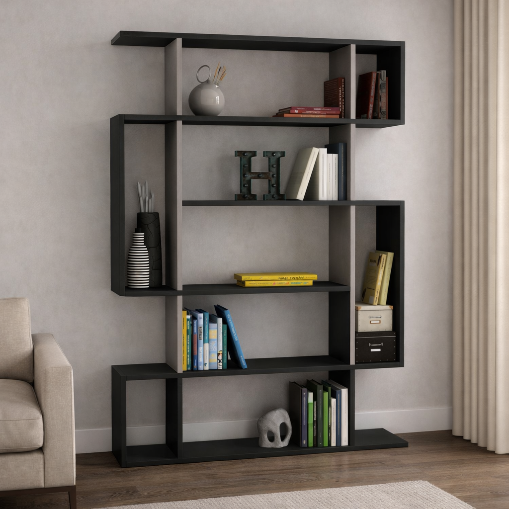Bookcase Mito Anthracite Brown Melamine 110x161x25.5 cm