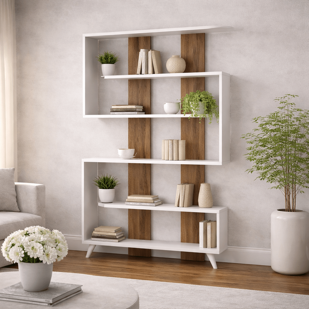 Bookcase Rain White Walnut Melamine 120x162x20 cm