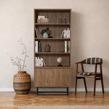 Bookcase Rea Walnut Black Melamine 80x182x36 cm
