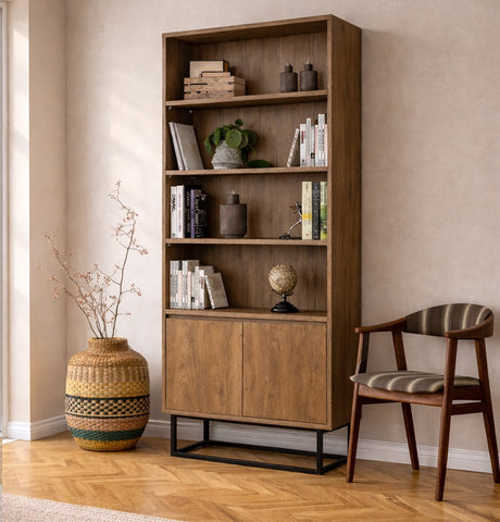 Bookcase Rea Walnut Black Melamine 80x182x36 cm