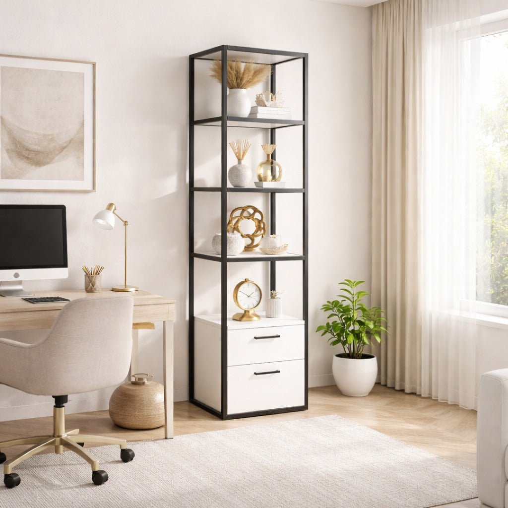 Bookcase Robbins Black Black White Melamine 39X160X39 CM