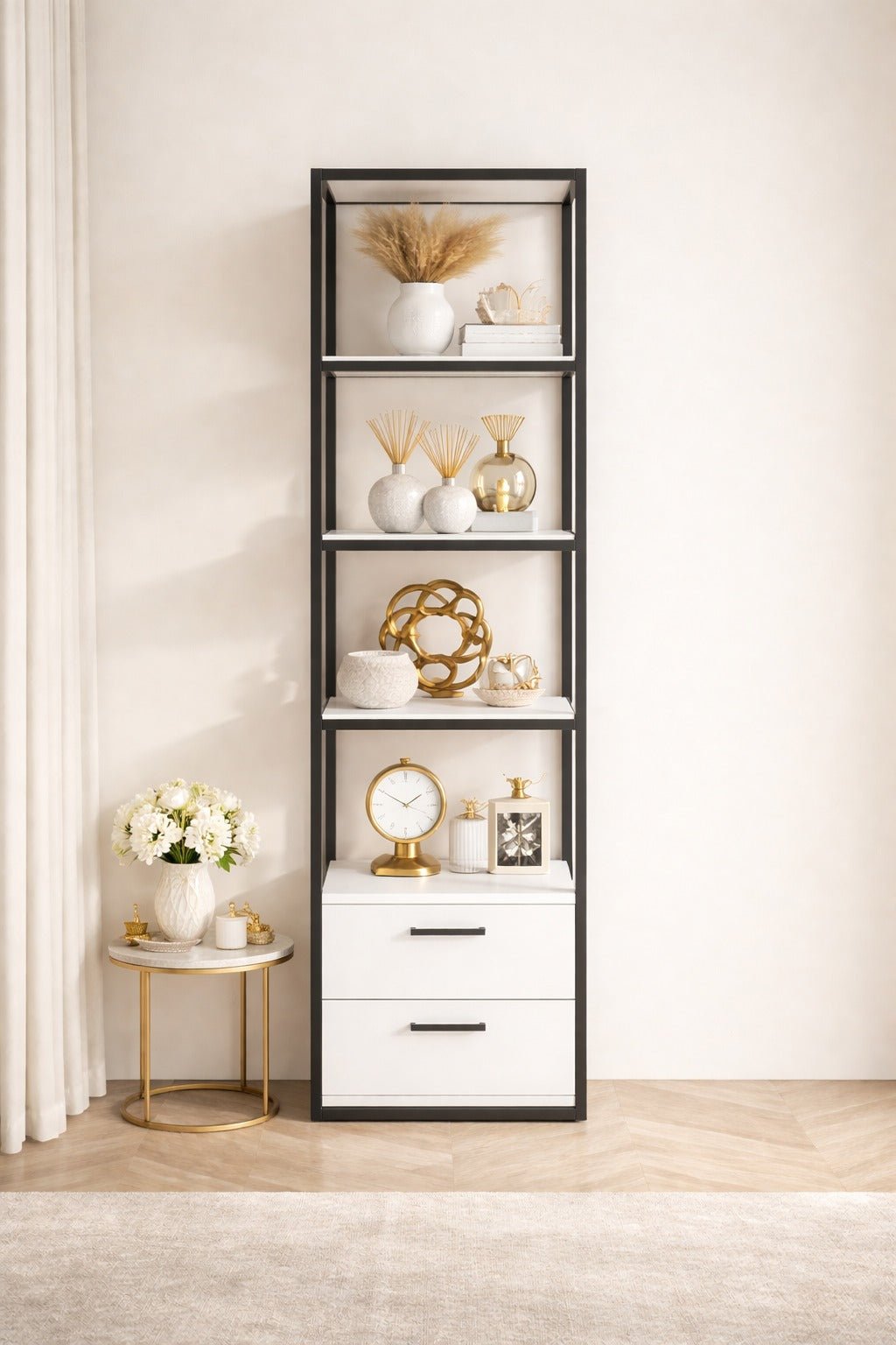 Bookcase Robbins Black Black White Melamine 39X160X39 CM