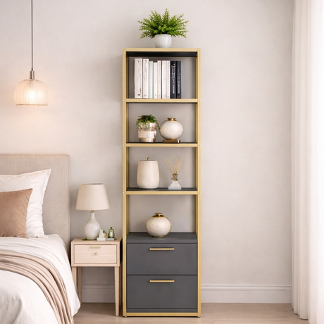 Bookcase Robbins Gold Gold Anthracite Melamine 39x160x39 cm