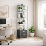 Boekenkasten - Boekenkast Robbins White Wit Antraciet Melamine 39x160x39 cm - Dimehouse