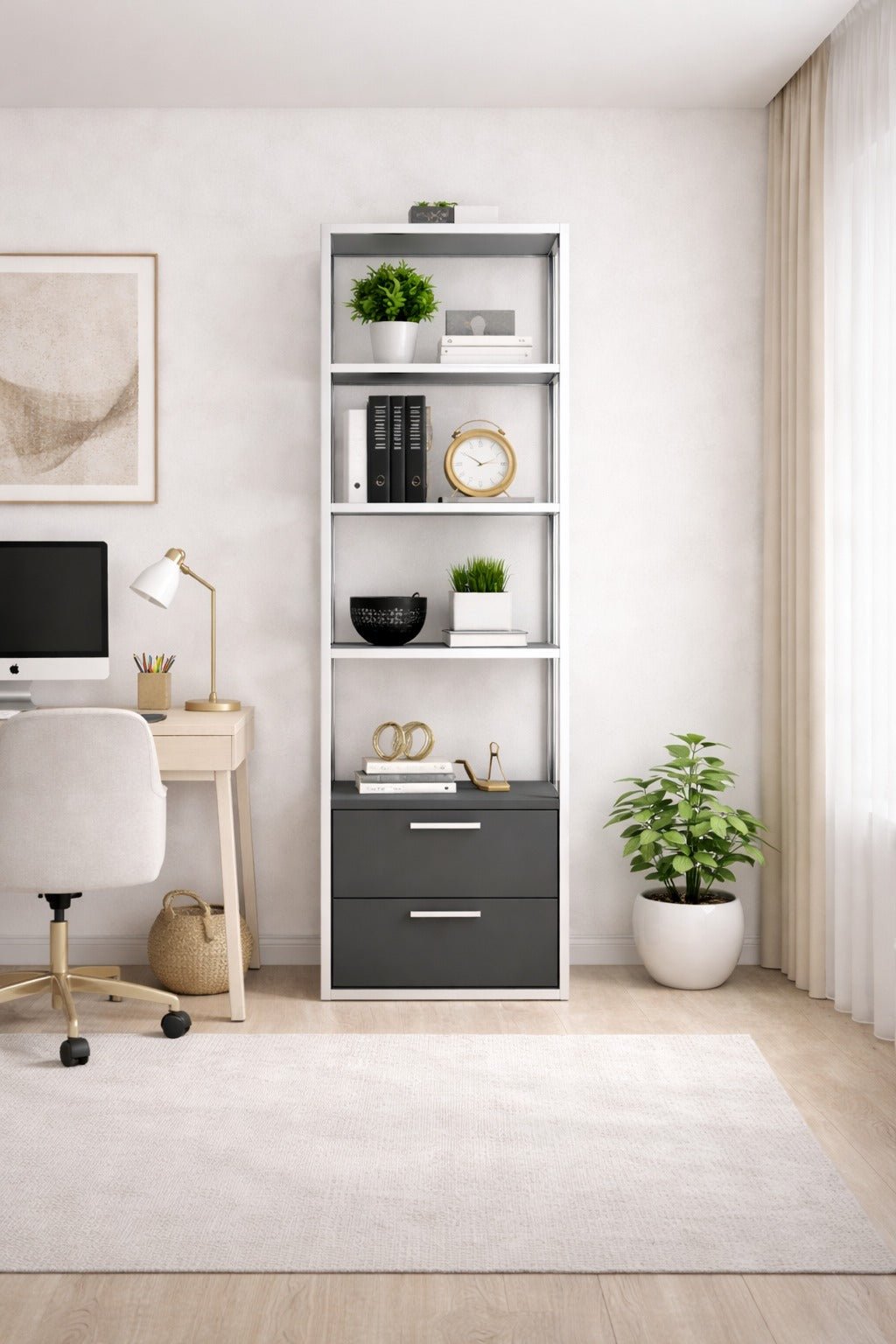 Boekenkasten - Boekenkast Robbins White Wit Antraciet Melamine 39x160x39 cm - Dimehouse