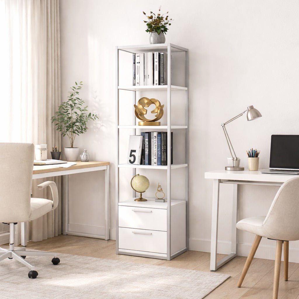 Bookcase Robbins White White Melamine 39x160x39 cm
